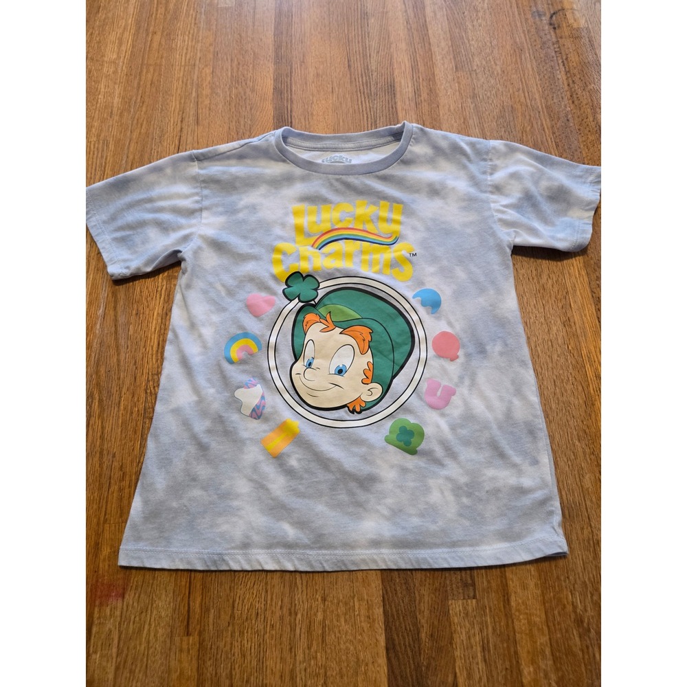 Lucky‎ Charms Girl M(7/8) Blue Tie-Dye Leprechaun Marshmallow Crewneck Shirt